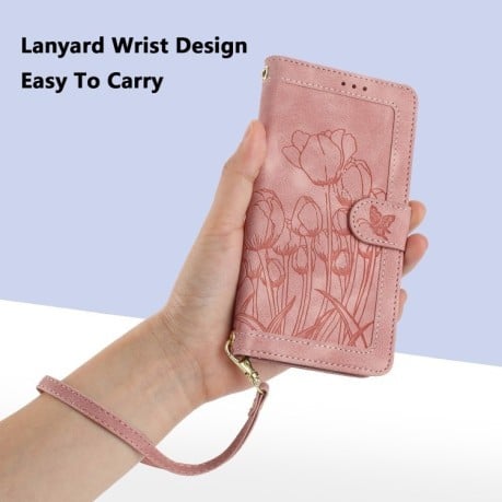 Чохол-книжка Tulips Embossed Leather для iPhone 16e - рожевий