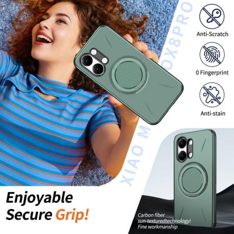 Чохол Metal Rotation Holder MagSafe TPU Hybrid PC з металевим поворотним тримачем і MagSafe на Xiaomi Redmi Turbo 5 Max 5G / Poco X8 Pro Max 5G — сіро-зелений