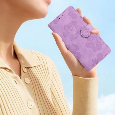 Чохол-книжка Flower Embossing Pattern для Xiaomi Redmi Note 14 4G - фіолетовий