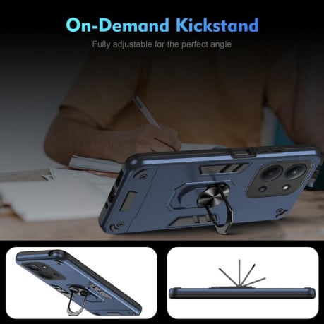 Ударозащитный чехол Metal Ring Holder на Xiaomi Redmi 15C 5G / 4G Global 171mm / Poco C85 4G - синий