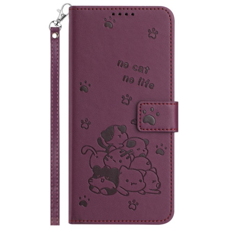 Чохол-книжка Embossed Kitten Phone Leather  для Samsung Galaxy A56 5G - винно-червоний