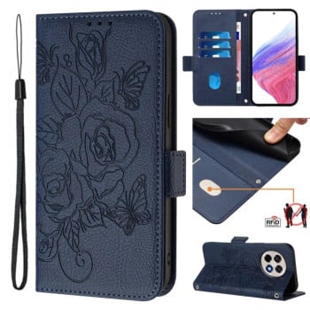 Чохол-книжка Embossed Rose RFID Anti-theft Leather для OnePlus 13R/Ace 5/Ace 5 Pro - синій