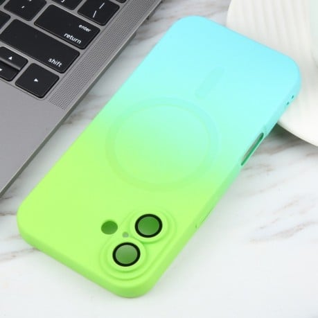 Противоударный чехол Liquid TPU Silicone Gradient MagSafe для iPhone 16 Plus - голубой