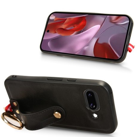 Противоударный чехол Wristband Leather Back для Google Pixel 9a - черный