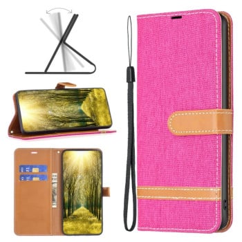 Чохол-книжка Color Matching Denim Texture для Xiaomi Poco F5 5G / Redmi Note 12 Turbo - пурпурно-червоний