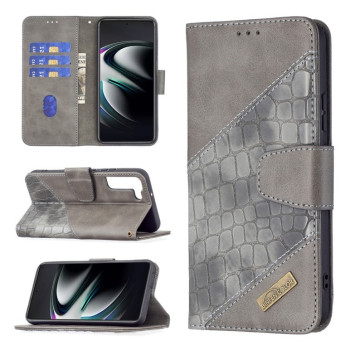 Чохол-книжка Matching Color Crocodile Texture на Samsung Galaxy S22 5G - сірий