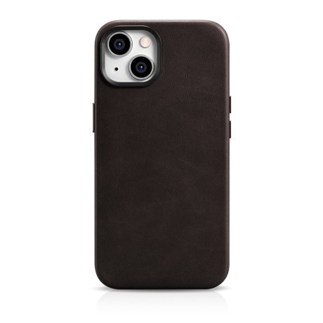 Кожаный чехол iCarer Leather Oil Wax (MagSafe) для iPhone 14 - темно-коричневый