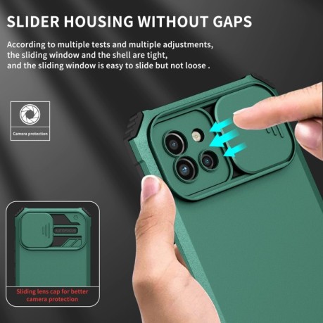 Противоударный чехол Stereoscopic Holder Sliding для Samsung Galaxy A03 - темно-зеленый