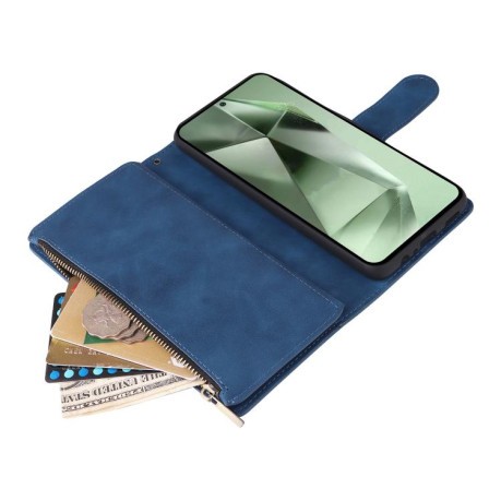 Чохол-книжка Multifunctional Frosted Zipper Wallet з матовою фактурою та ремінцем на Samsung Galaxy S25 FE 5G - синій