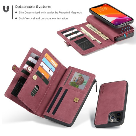 Кожаный чехол-кошелек CaseMe 018 на iPhone 12 / 12 Pro - винно-красный