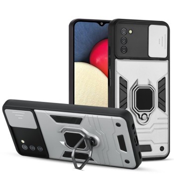 Противоударный чехол Warrior Sliding для Samsung Galaxy A03s - серебристый