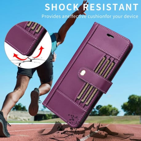 Чехол-книжка Six Card Slots Buckle Leather with Lanyard на на Xiaomi Poco F7 / Xiaomi Redmi Turbo 4 Pro - фиолетовый