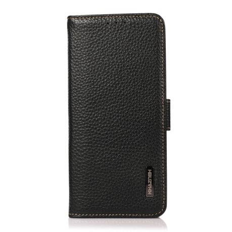 Кожаный чехол-книжка KHAZNEH Genuine Leather RFID для iPhone 12/12 pro - черный