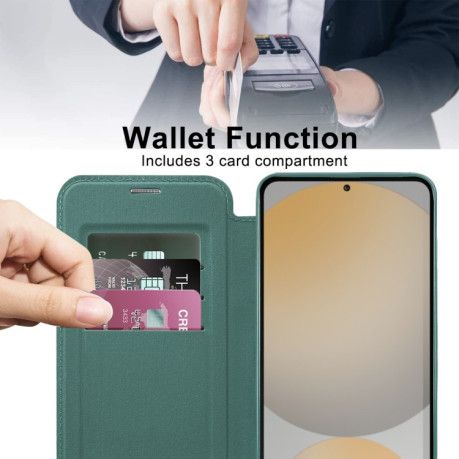 Чехол-книжка Shield MagSafe RFID Anti-theft Leather для Samsung Galaxy S24 FE 5G - зеленый