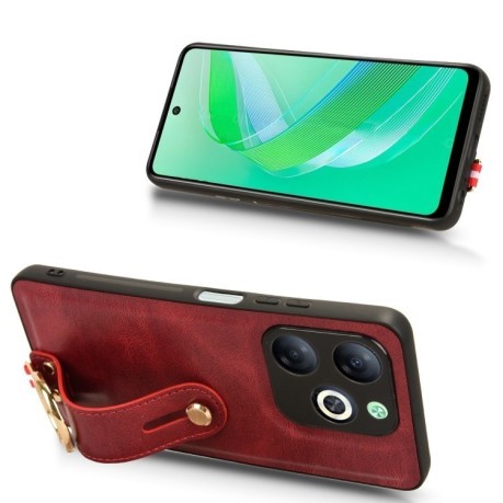 Противоударный чехол Wristband Leather Back для Infinix Smart 8 - красный