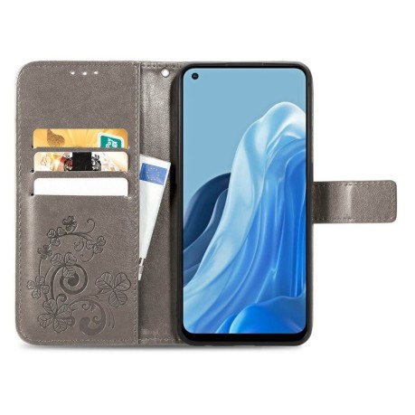 Чохол-книжка Four-leaf Clasp Embossed на OPPO Reno7 4G - сірий