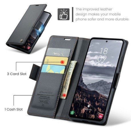 Чехол-книжка CaseMe 023 Butterfly Buckle Litchi Texture RFID Anti-theft Leather для Samsung Galaxy S24 FE 5G - черный
