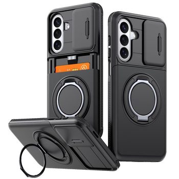 Чохол Escase зі шторкою камери та тримачем карт на Galaxy A56 5G / A37 5G / A27 5G — чорний