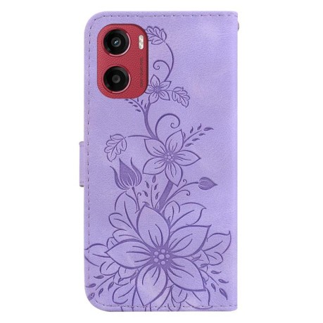 Чехол-книжка Lily Embossed Leather для Motorola Moto G05 / E15 - фиолетовый