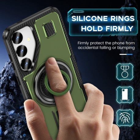 Протиударний чохол Ring Holder Carbon Fiber PC Hybrid TPU  для Samsung Galaxy S25+ 5G - зелений