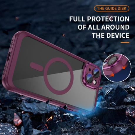 Противоударный чехол Frosted Lens MagSafe для iPhone 15 - пурпурно-красный