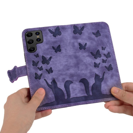 Чохол-книжка Cat Embossing Pattern для Samsung Galaxy S25 Ultra 5G - фіолетовий