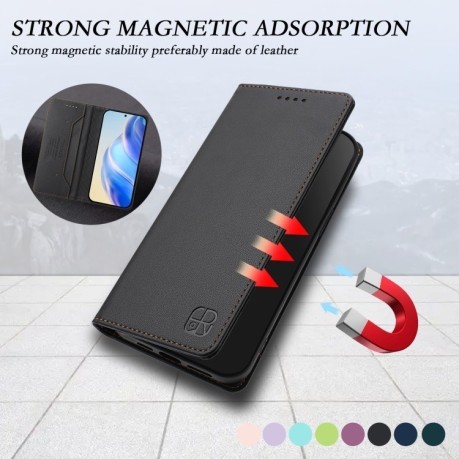 Чехол-книжка RC01 Dual-Folded Magnetic Suction RFID Leather на Infinix Hot 50i 5G / Smart 9 4G - черный