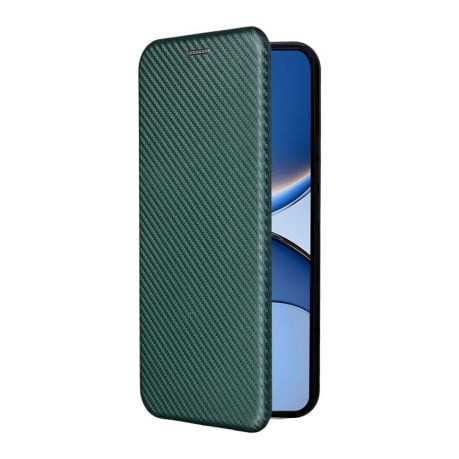 Чехол-книжка Carbon Fiber Texture на Xiaomi Poco F7 5G - зеленый