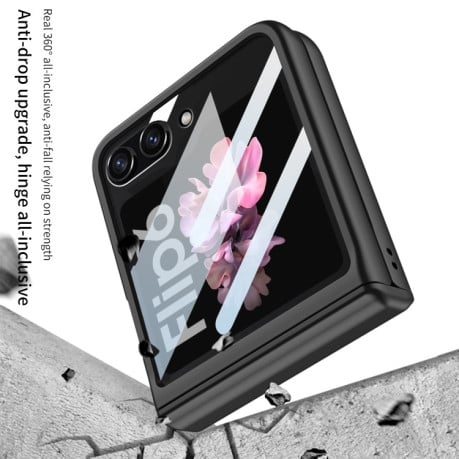Противоударный чехол GKK Electroplating + Glass для Samsung Galaxy  Flip 6 - черный