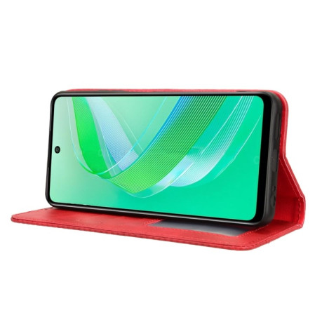 Чехол-книжка Magnetic Buckle Retro Crazy Horse Texture на Infinix Smart 8 - красный