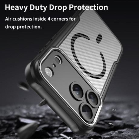 Ударозахисний чохол Carbon Fiber Texture MagSafe Translucent на iPhone 17 Pro Max - чорний