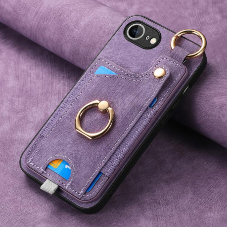 Чехол Retro Skin-feel Ring Card Bag для iPhone 16e - фиолетовый