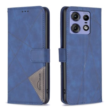 Чехол-книжка с фактурой Rhombus и магнитным хлястиком на Motorola Edge 50 Pro 5G - синий