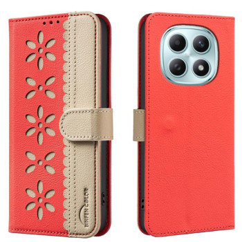 Чохол-книжка Splicing Color Hollow Flower Pattern RFID на Xiaomi Redmi Note 15 4G / 5G /Poco M8 164mm — червоний