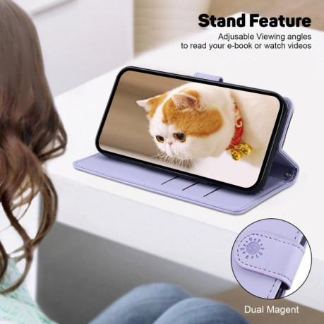 Чехол-книжка Cute Cats RFID Leather для Xiaomi Redmi Note 14 4G 164.84mm - фиолетовый