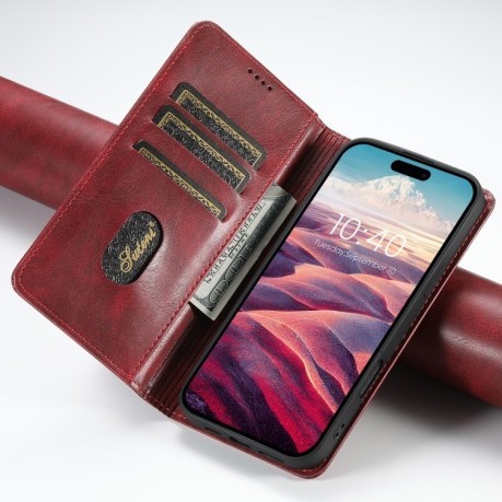 Чохол протиударний Suteni H02 Leather Wallet Stand для iPhone 16 Pro - червоний