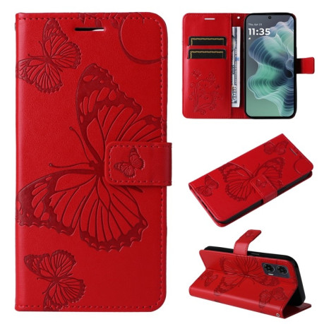 Чехол-книжка Embossed Butterfly для Motorola Moto G35 - красный