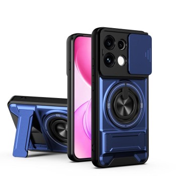Противоударный чехол Lens Sliding Window Multifunctional Magnetic Shockproof со шторкой камеры на OPPO Reno16 F / Reno16 FS 5G — королевский синий
