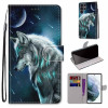 Чехол-книжка Coloured Drawing Cross для Samsung Galaxy S22 Ultra 5G - Pensive Wolf