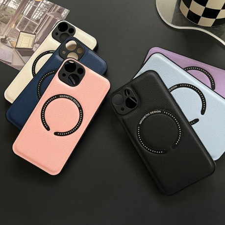 Противоударный чехол Litchi Texture Magsafe для  iPhone 14 Plus - фиолетовый