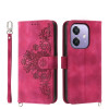 Чехол-книжка Skin-feel Flowers Embossed для OPPO A3/A3x/A40m - винно-красный
