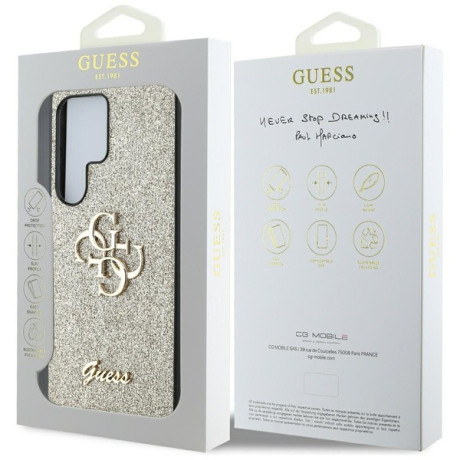 Оригинальный чехол Guess Fixed Glitter Big 4G Metal Logo для Samsung Galaxy S25 Ultra - Gold