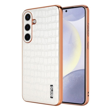 Чехол AZNS Electroplated Frame Crocodile Texture на Samsung Galaxy S25 5G - белый