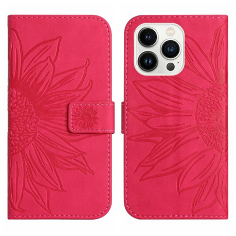 Чехол-книжка Skin Feel Sun Flower для iPhone 15 Pro Max - пурпурно-красный