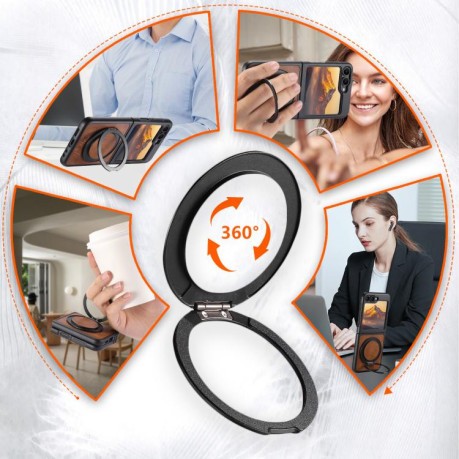 Чохол Suteni G3 Oil Wax 360 Rotation Holder MagSafe для Samsung Galaxy Flip 7 5G - коричневий