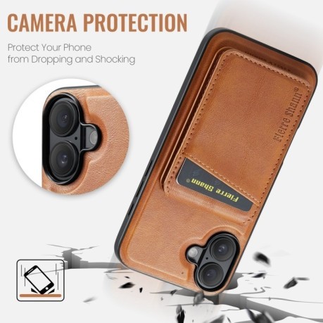 Чохол Fierre Shann Oil Wax Cow Leather Magnetic Card Holder на iPhone 16 - коричневий