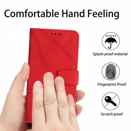 Чехол-книжка Stitching Embossed Leather для iPhone 15 Pro -красный