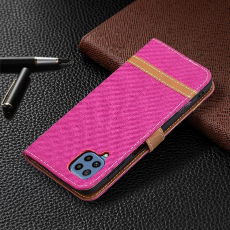 Чехол-книжка Color Matching Denim Texture на Samsung Galaxy M32/A22 4G - пурпурно-красный