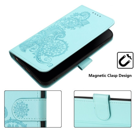 Чехол-книжка Embossed Flower Zipper Leather на Redmi Note 14 Pro+ 5G - голубой