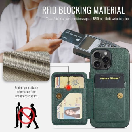 Чохол Fierre Shann Oil Wax Cow Leather Card Holder на iPhone 16 Pro - зелений